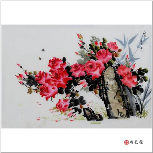 李贤日《盛开玫瑰花》朝鲜国画花鸟