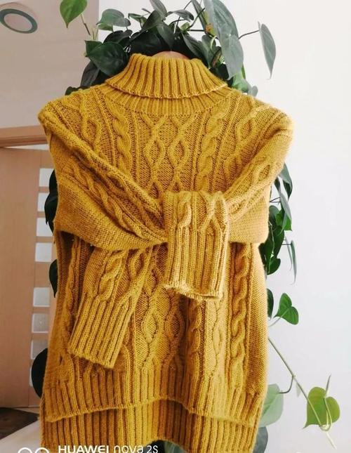 莘莘:云朗从上往下织女孩棒针塌肩休闲高领毛衣(附教程)