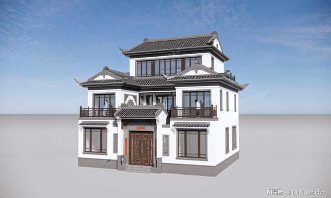 三层中式三合院别墅正面——润润四合院设计刘鹰原创