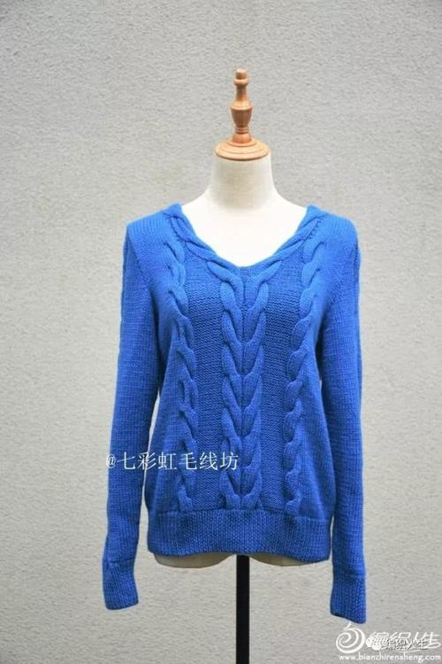 羊毛女士棒针v领麻花毛衣编织图解