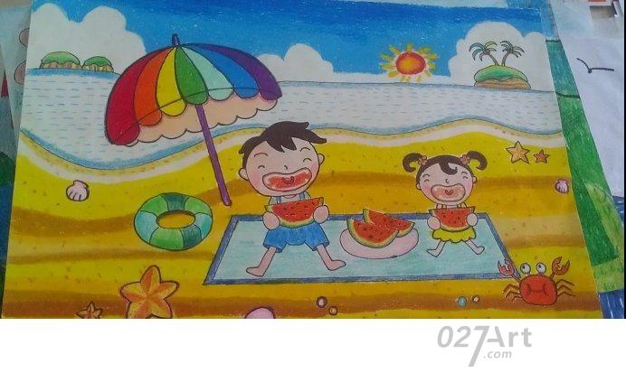 儿童画夏天海边的图画清凉的夏日春天最新关于夏天的儿童画