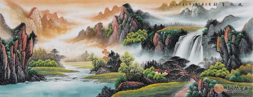 流水生财财源广 客厅瀑布山水画欣赏