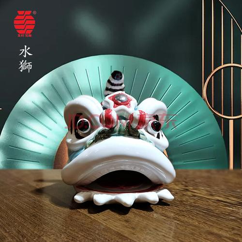 岭南醒狮家居办公室装饰摆件客厅桌面舞陶瓷工艺品 白色【五行金狮】