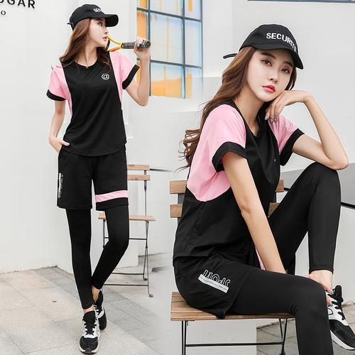 韩版跑步运动套装女 宽松速干衣夏季时尚网红瑜伽服 好看健身服女