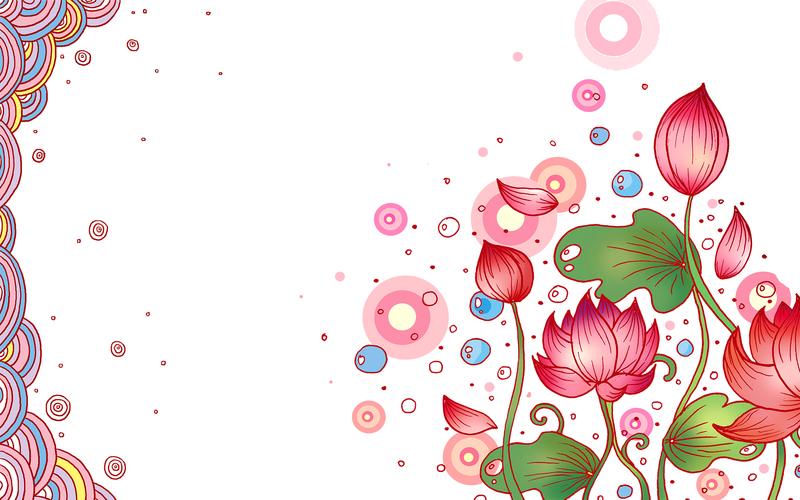 缤纷手绘荷花壁纸图片