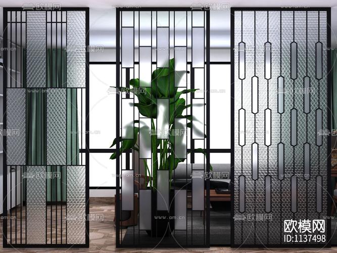 现代铁艺玻璃隔断3d模型