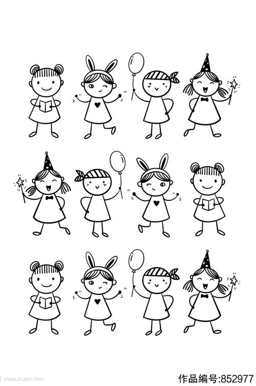 小孩简笔画玩耍婴儿小女孩小男孩
