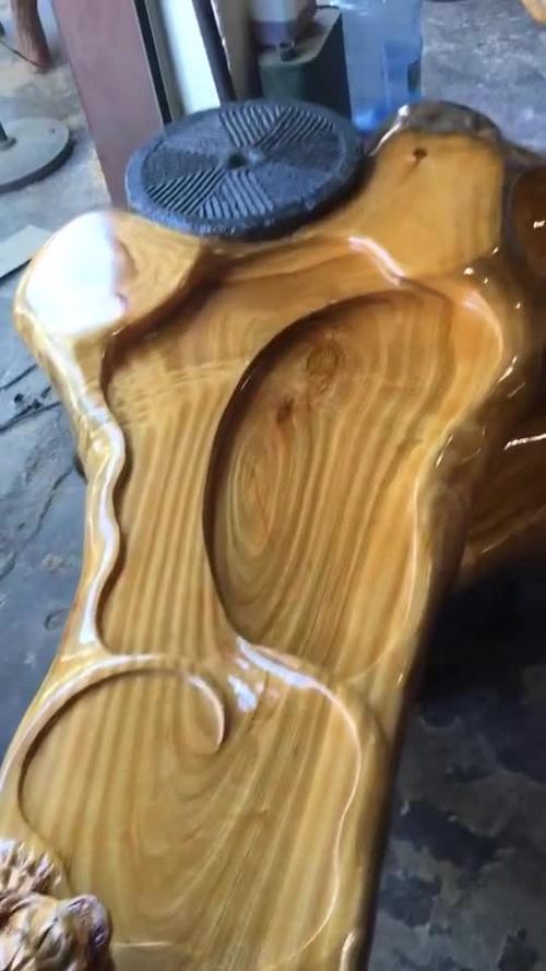根雕茶几精品香樟木虎皮纹招财进宝茶台尺寸150706285整体无拼接