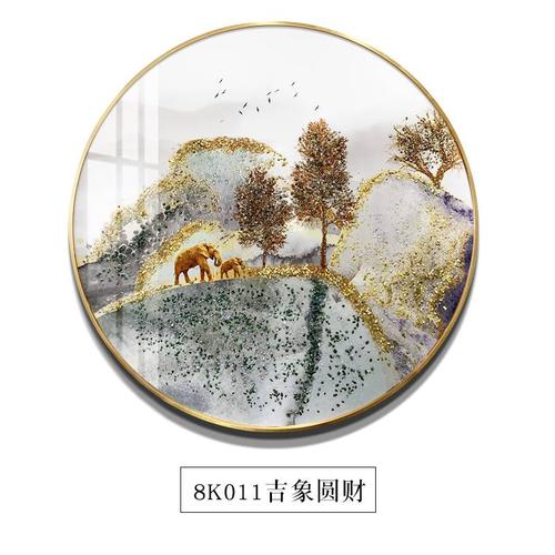 大圆形3d风景玄关背景墙装饰画晶贝瓷水晶壁画金属框镜面样板间象