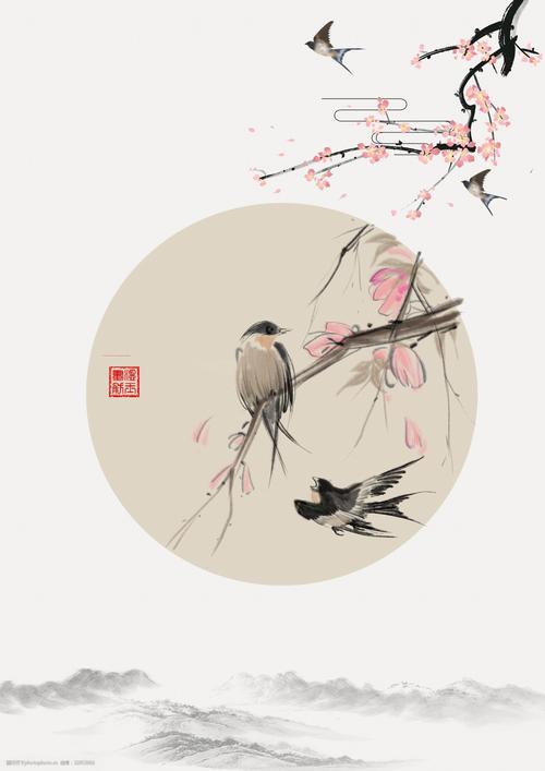 中国风工笔画插画海报背景