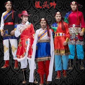 2018新款藏族舞蹈服装男款少数民族服装成人藏袍蒙古族舞蹈演出服