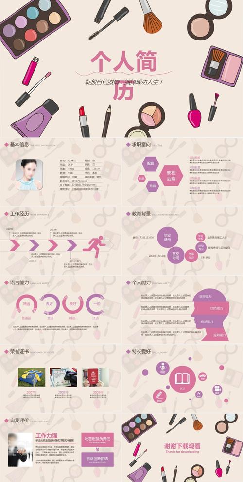 精美时尚化妆师个人简历ppt动态模板