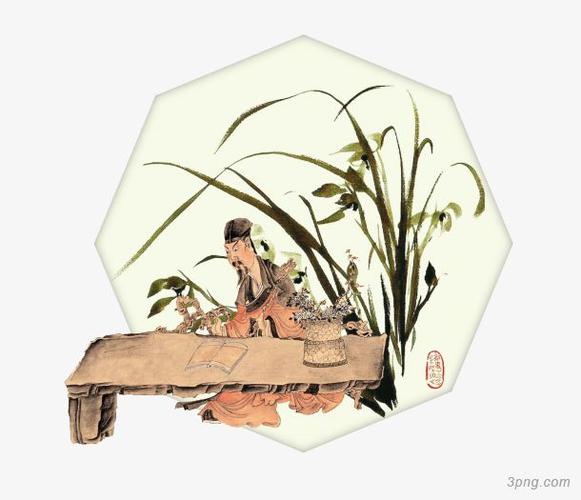 书案前的古人png素材透明免抠图片-动植人物