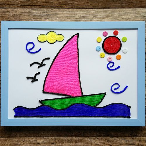 带框a4 帆船 贴画毛线画幼儿园材料包亲子趣味贴画 diy 益智儿童手工