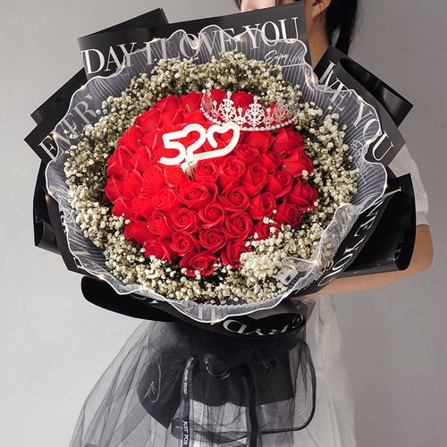 【情人节礼物】满天星加玫瑰花 满天星干花花束永生花女友订婚礼物