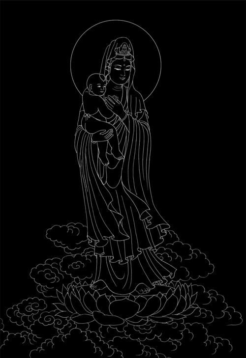 观音菩萨描金画稿静心减压佛像涂色线稿diydiy
