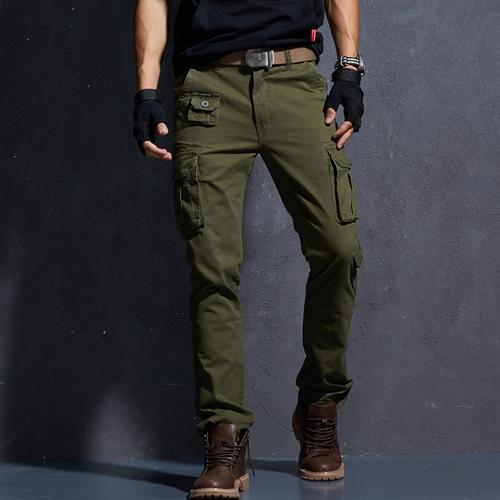 男纯棉多口袋工装裤男长裤子修身休闲韩版青年军事迷彩小脚裤潮牌
