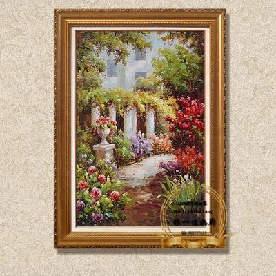 欧式古典印象厚油画 简欧走廊过道竖挂画壁炉有框装饰