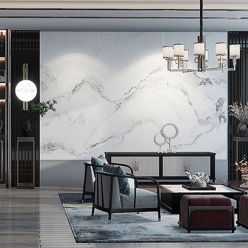 佛山岩板瓷砖800x2600通体大理石客厅新中式山水画电视背景墙连纹