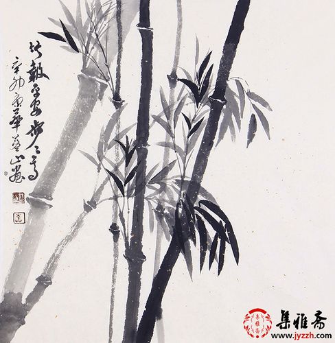 蓝山四尺斗方花鸟画竹子《竹报平安步步高》_写意花鸟画_花鸟画