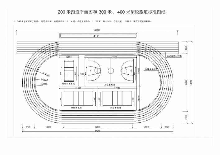 米跑道平面图及300米,400米塑胶跑道标准图纸.doc 6页