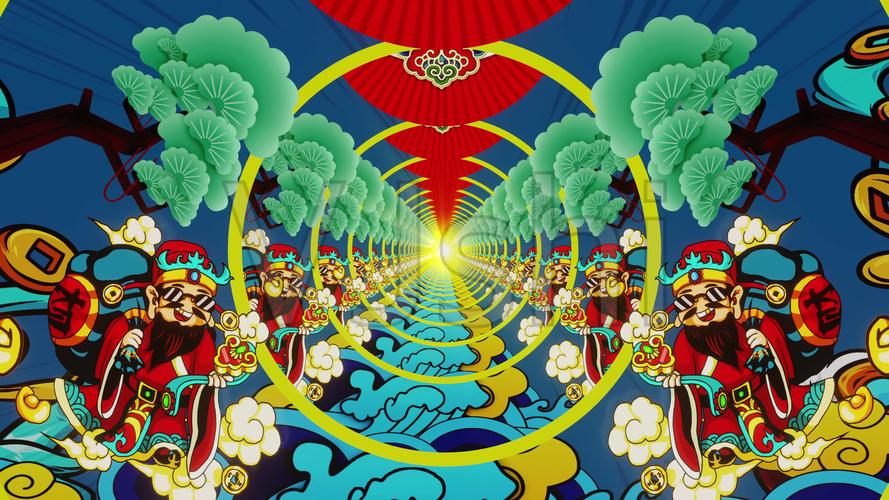 4k国潮中国风喜庆财神通道穿梭大屏