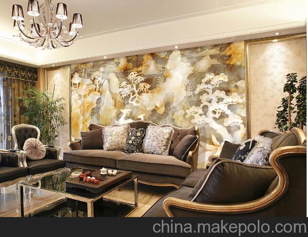 彩雕仿玉石沙发背景墙 仿玉石电视背景墙图片_3