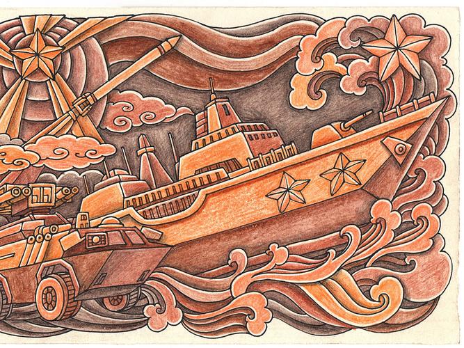 《军魂》浮雕设计稿 手绘过程