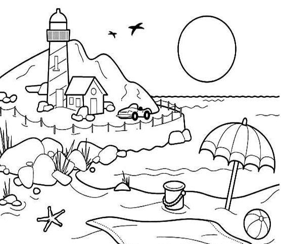 海边沙滩风景儿童简笔画 沙滩