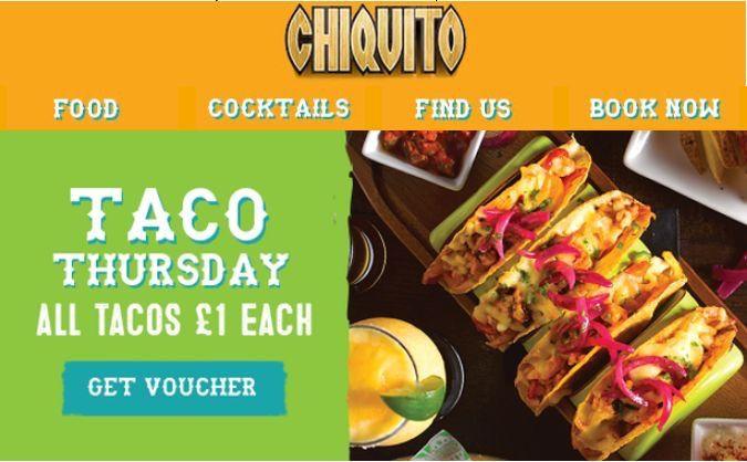 taco tuesday @ chiquito - all taco"s 051 each via app or