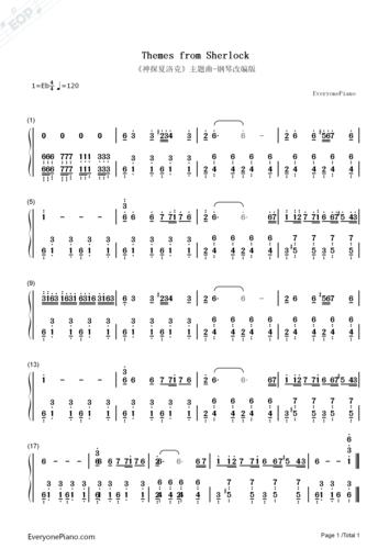 神探夏洛克主题曲双手简谱预览1