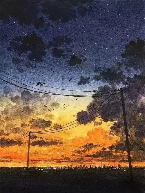 水粉画天空,真美