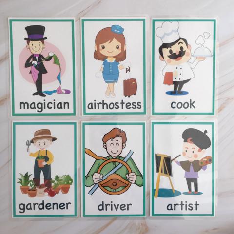 英语卡片闪卡job职业类32张 幼儿园儿童单词卡早教启蒙英文教具