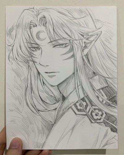 犬夜叉杀生丸铅笔画手绘线稿,帅气的杀生丸临摹素材