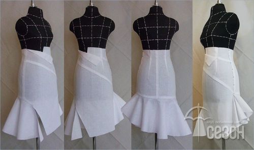 高腰不对称荷叶边半身裙的纸样变化