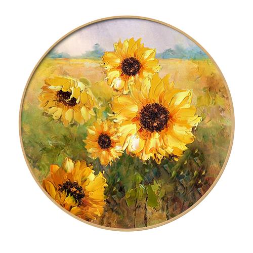 手绘油画欧式欧式美美式客厅玄关向日葵装饰画圆形油画
