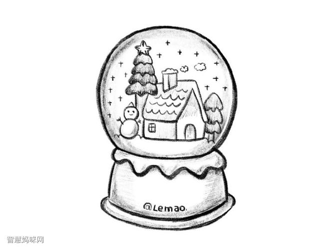一组暖暖的圣诞水晶球简笔画图片