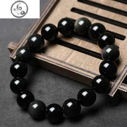 天然水晶黑曜石手链男女通款饰品生日佛珠手串jimi视频