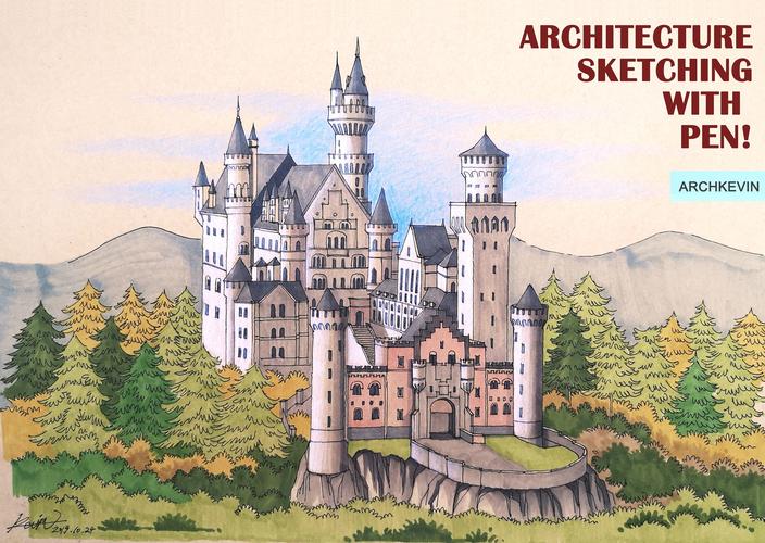 建筑淡彩手绘——德国新天鹅堡