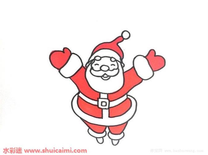 圣诞老人简笔画的画法步骤图解 1, 先画上一个圆形的脸,上面有小小的