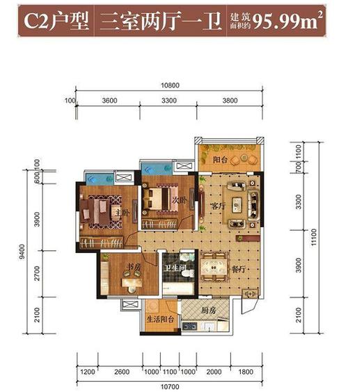 绵阳尚文苑户型图c2户型三室2厅1卫9599㎡