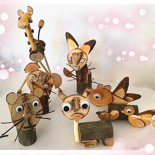 创意diy木艺动物木片 柱桩 树枝自然材料包幼儿园木工坊手工制作