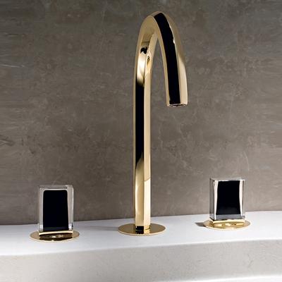 德国当代全铜冷热浴室洗手间双把金色面盆台下盆洗脸池三孔水龙头