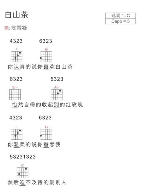《白山茶》超简单入门级吉他谱_吉他_dm怎么样_吉他谱