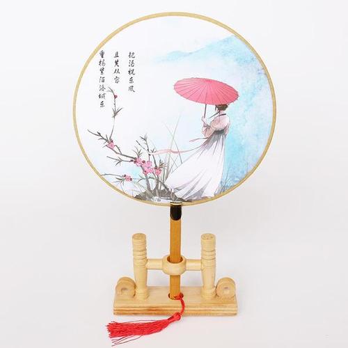 绢布舞蹈扇流苏桃花团扇装饰小扇子刺绣女式夏季清新迷你汉服可爱