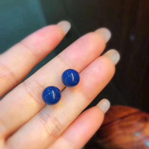 多米尼加蓝珀耳钉s925纯银蓝珀耳环蜜蜡琥珀耳勾高蓝净水蓝珀女款