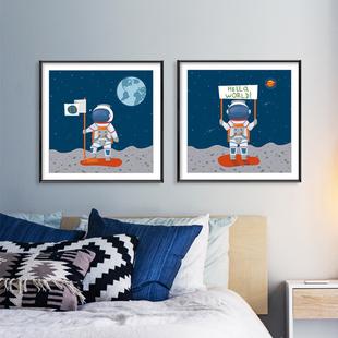 装饰画儿童房挂画卧室床头壁画餐厅正方形挂画宇航员太空火箭个性