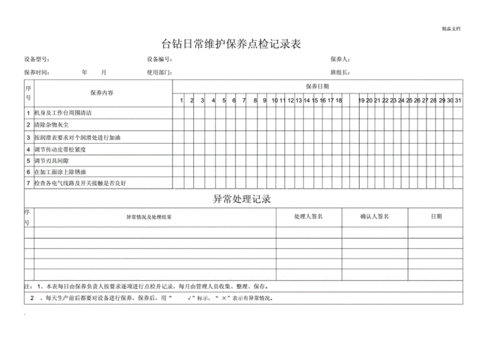 台钻日常维护保养点检记录表.docx 2页