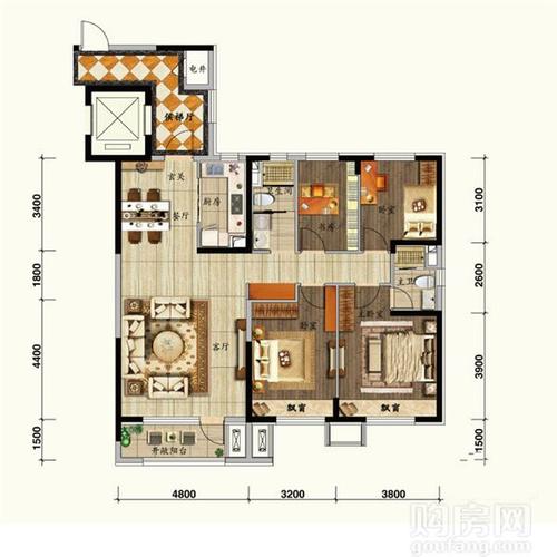 143㎡户型 ,4室2厅,143平米