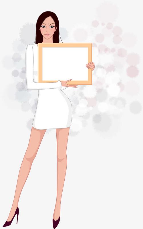拿着白板的美女矢量图